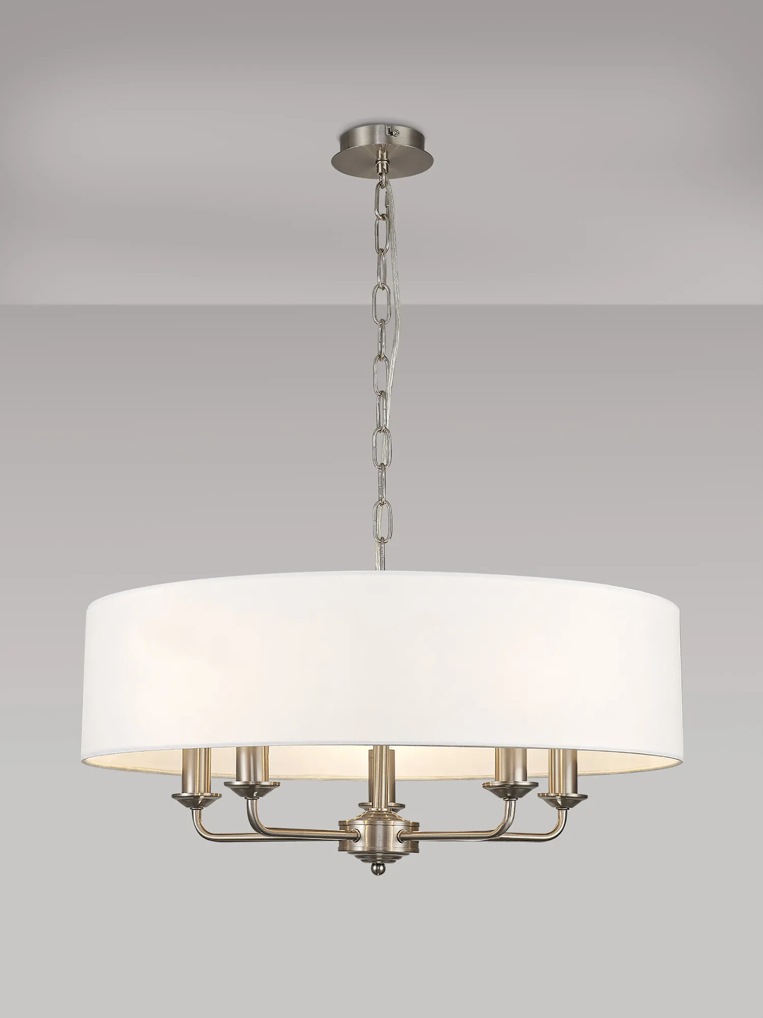 Banyan 60cm 5 Light Pendant Satin Nickel, White DK0054  Deco Banyan SN WH